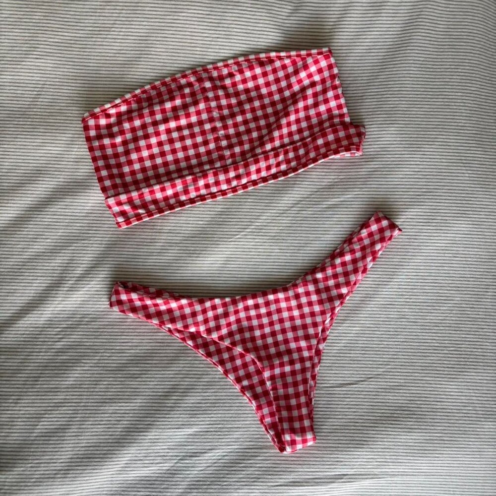 Black Bough Swim Red Gingham Bikini